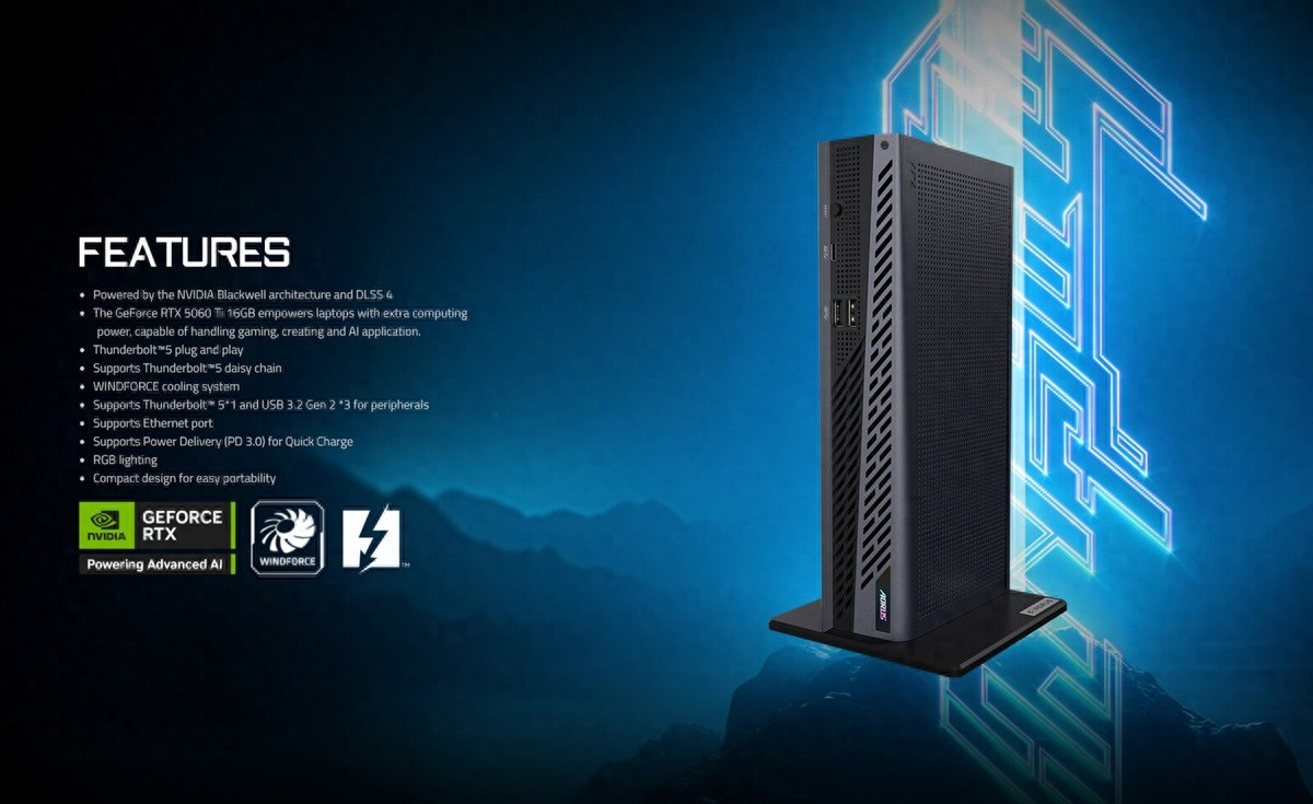 Gigabyte Unveils AORUS RTX 5060 Ti AI BOX: A Thunderbolt 5 eGPU with a Claimed 5% Performance Loss