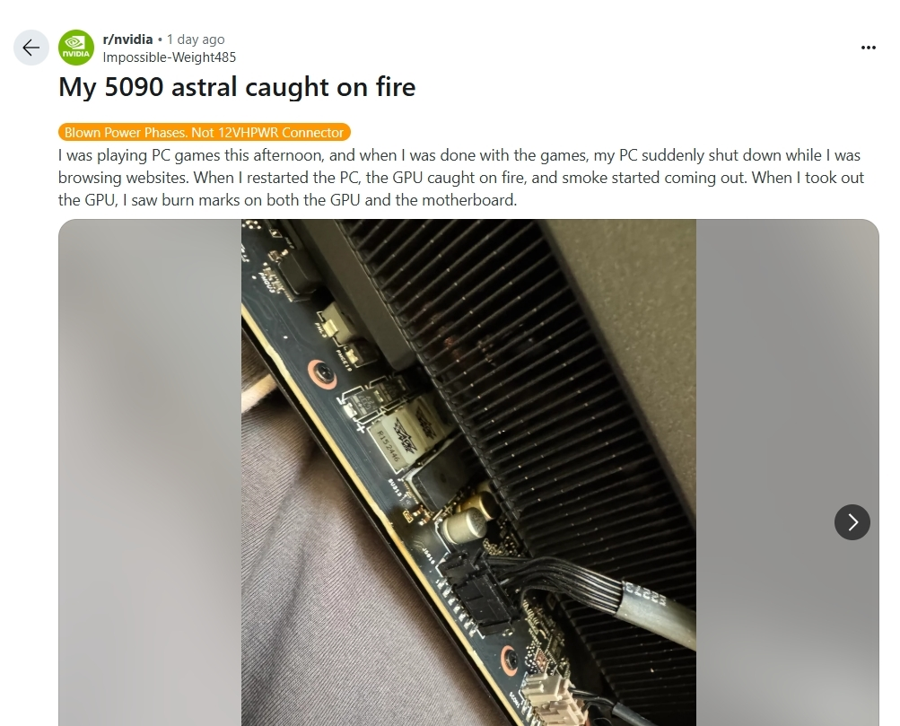 Another Day, Another RTX 5090 Disaster: Capacitor Burns Reported